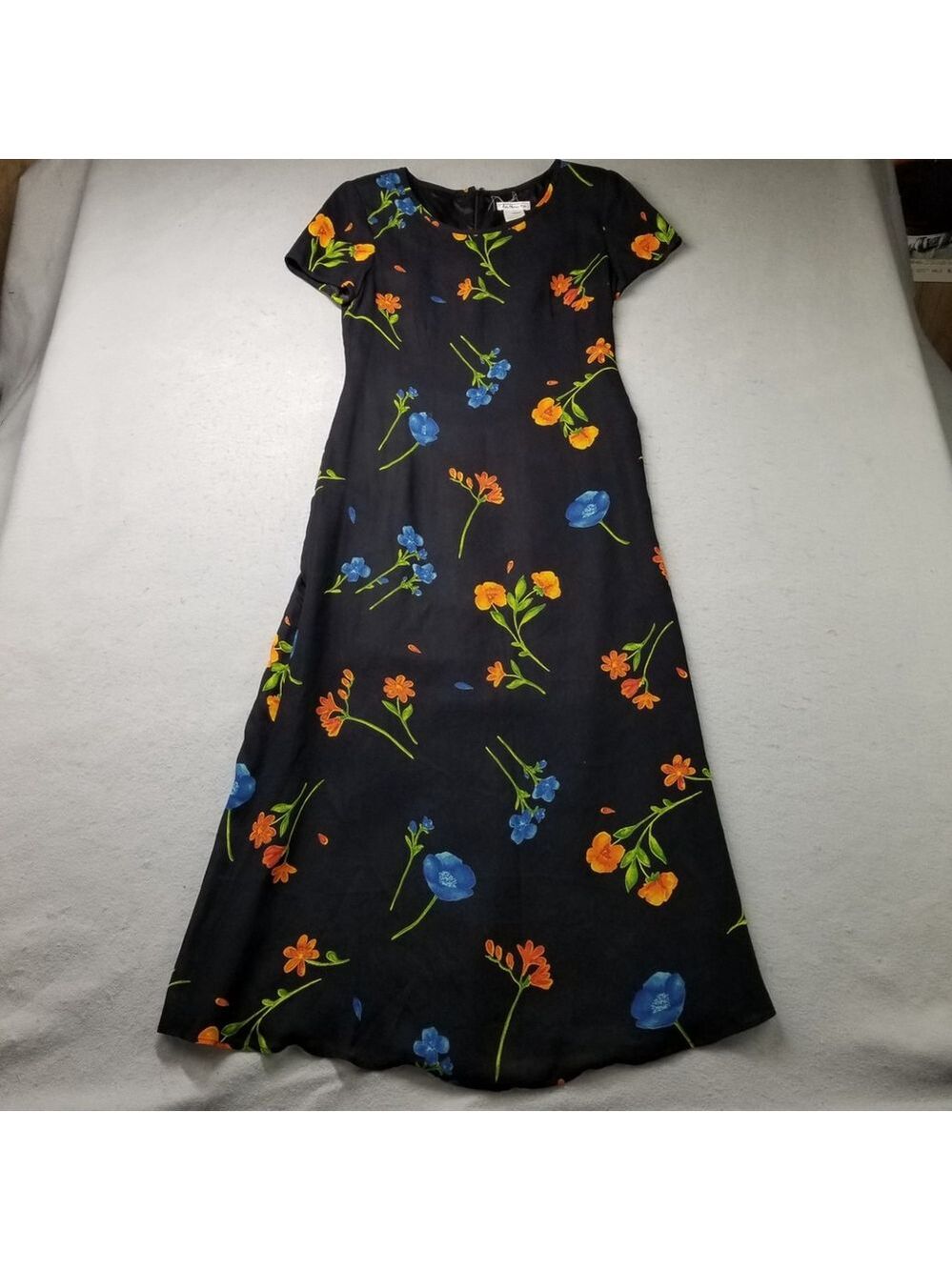 Talbots Maxi Dress Womens Size 4 Black Flowers Floral Allover Made USA